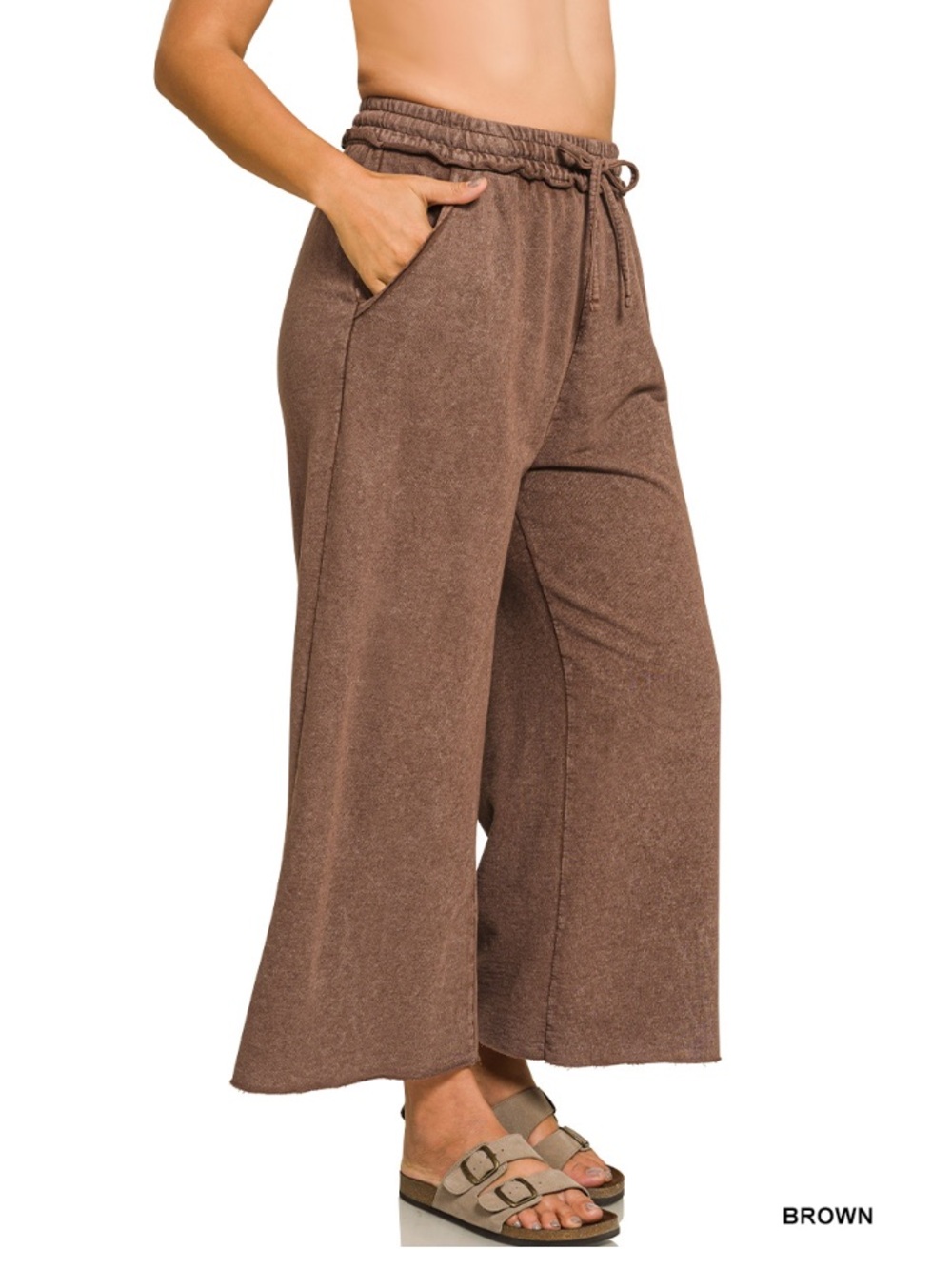 12 small - 3X 40% OFF Zenana brown WASHED FRENCH TERRY
FLARE PANTS - Picture 2 of 2